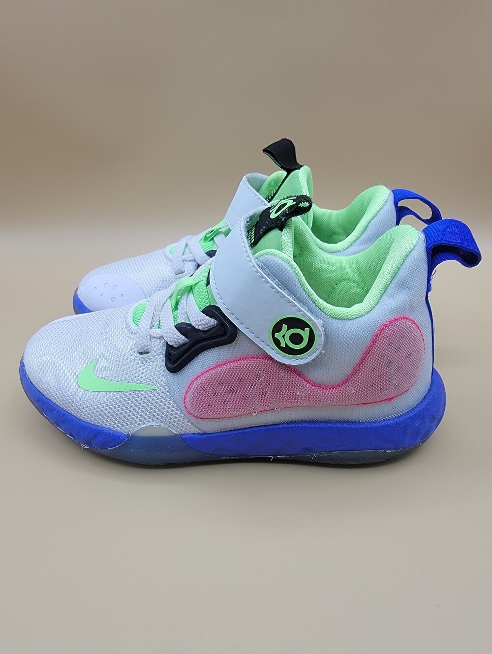 Nike KD Trey 5 VII Little Kid's Shoes Size 11C White Volt Green Blue Slip-On
